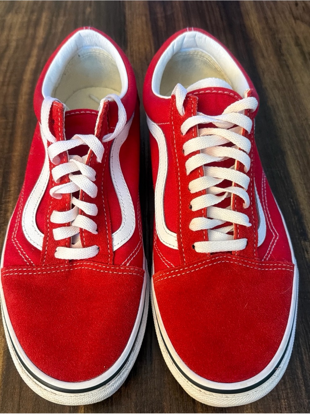 Vans Red and White Low-Top Skate Sneakers